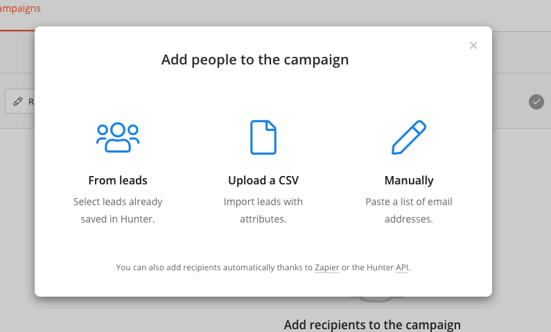 hunter outreach - add recipients
