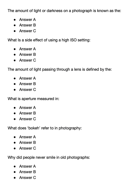 example of quiz questions