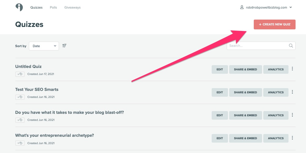 create a new quiz in interact