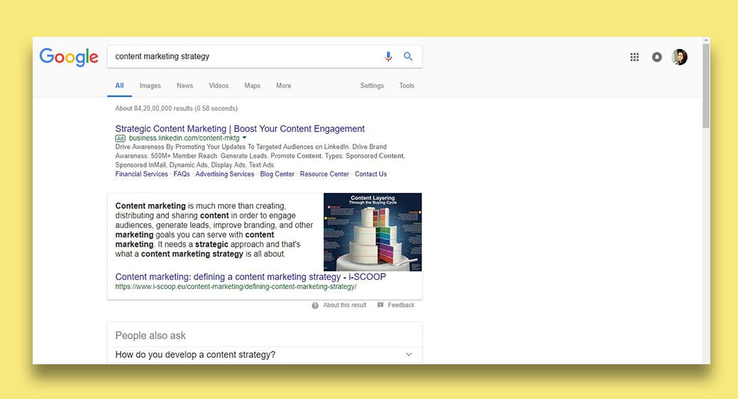 immagine dei risultati di ricerca del content marketing