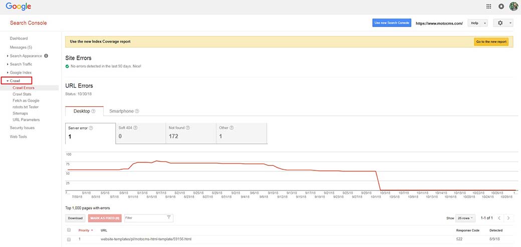 errori di scansione nella console di ricerca