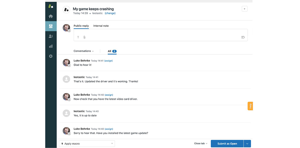 Zendesk 与用户的交流