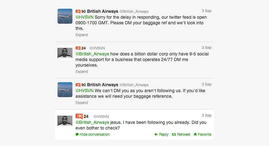 общение с клиентами British Airways