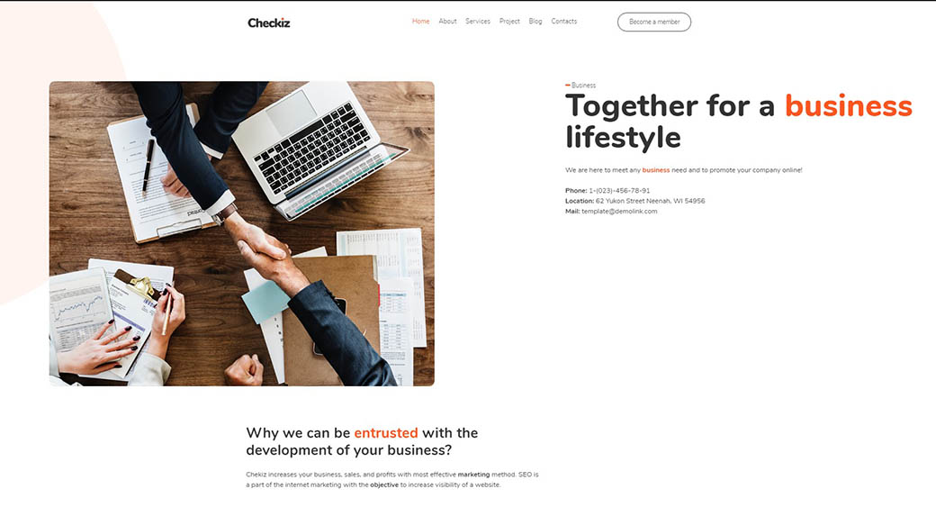 используя шаблон веб-сайта для бизнеса