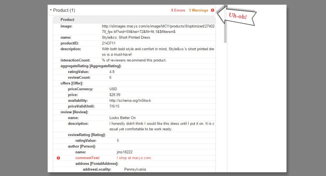 błędy znaczników schematu