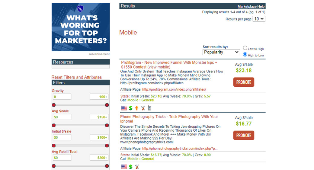 Результаты Clickbank