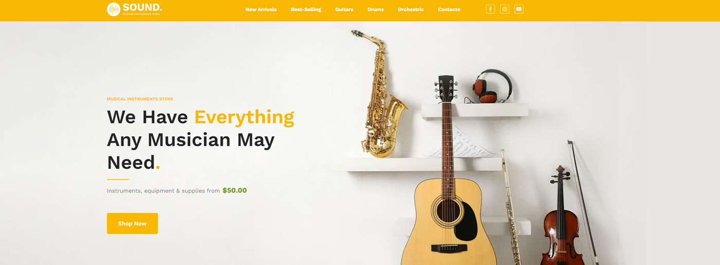 Progettazione del sito web del negozio di musica: contenuto visivo e contenuto di testo