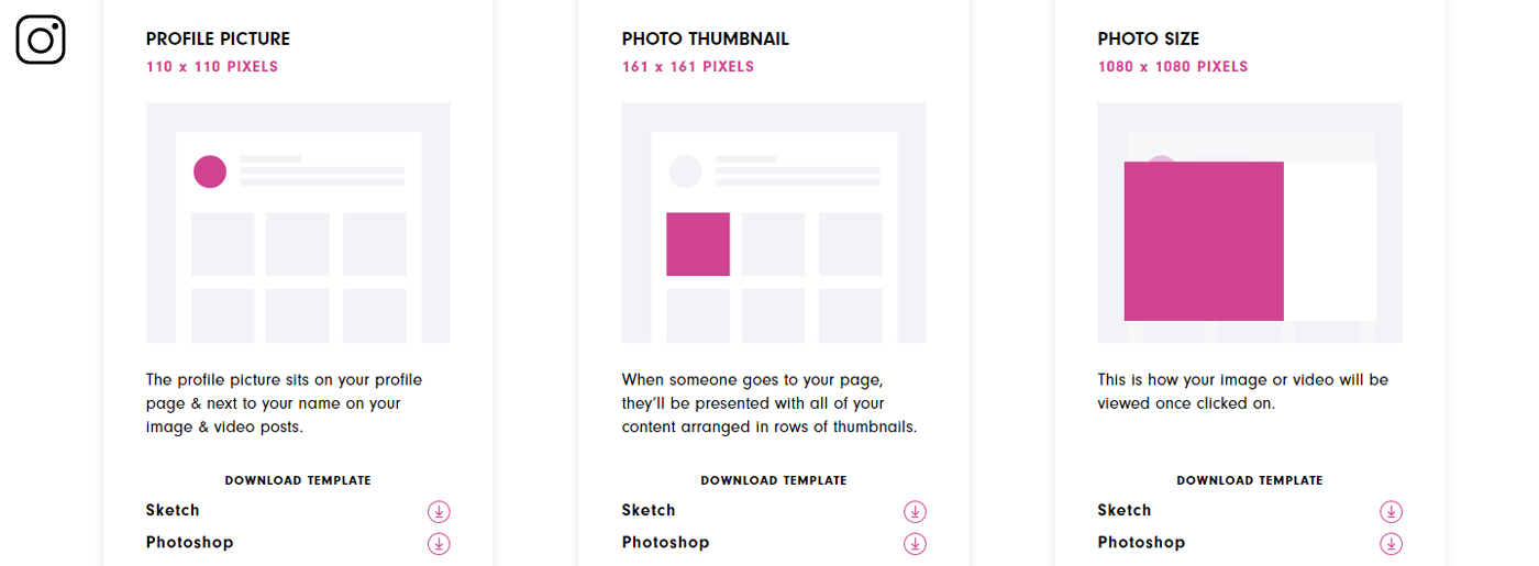 Modello dimensioni profilo Instagram