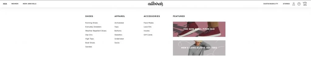 موقع All Birds مع تنقل بسيط ومباشر