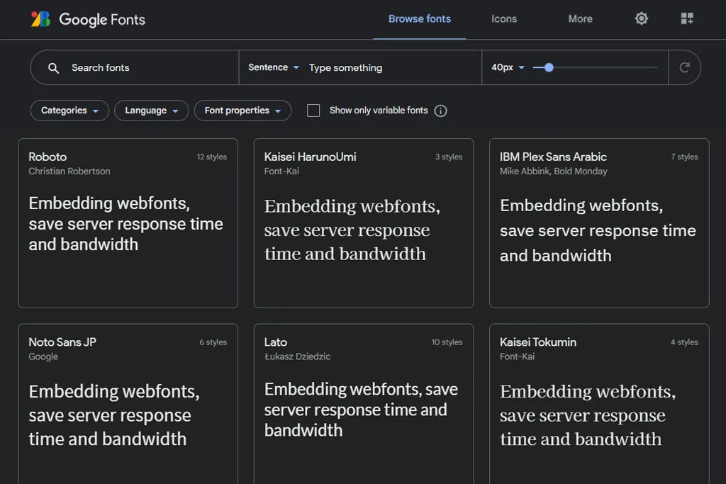 lista de fonturi Google