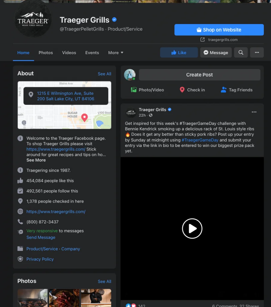 Page d'accueil Facebook de Traeger Grills
