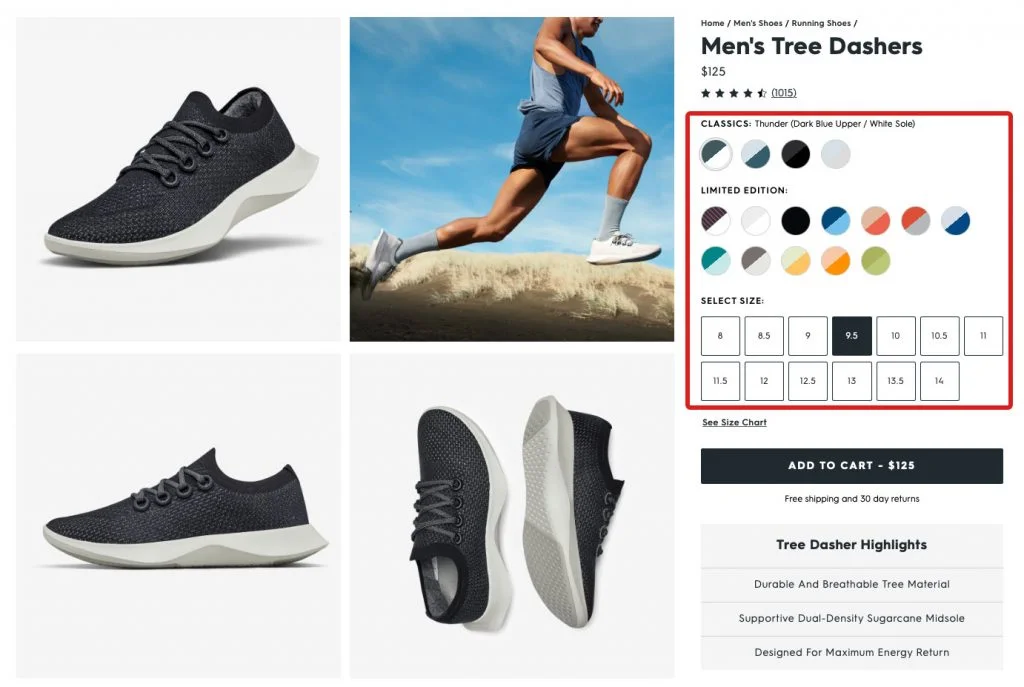 Rectangle rouge autour d'un choix de couleurs de produits