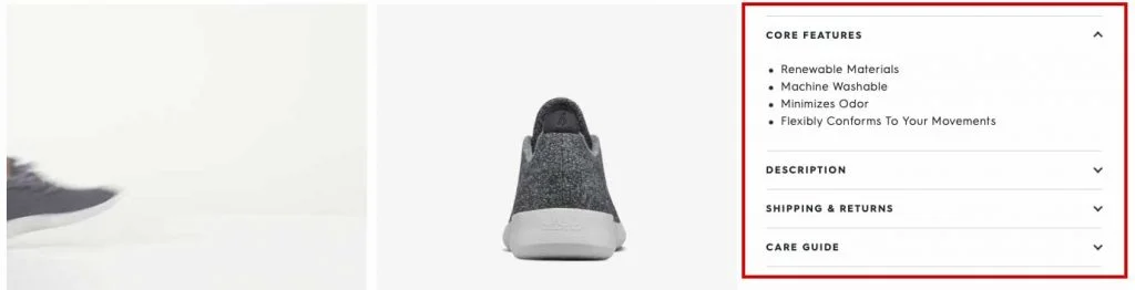 Carré rouge mettant en évidence la description du produit sur toutes les chaussures pour oiseaux