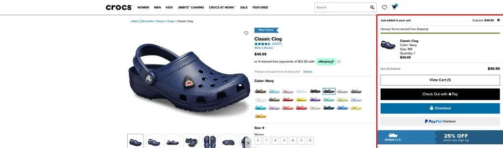 Crocs 品牌結帳頁面