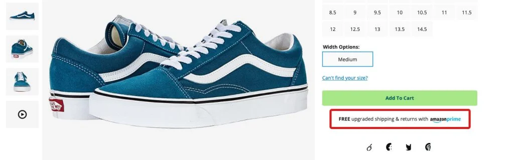 產品頁面上免費退貨圖標周圍的紅色方塊