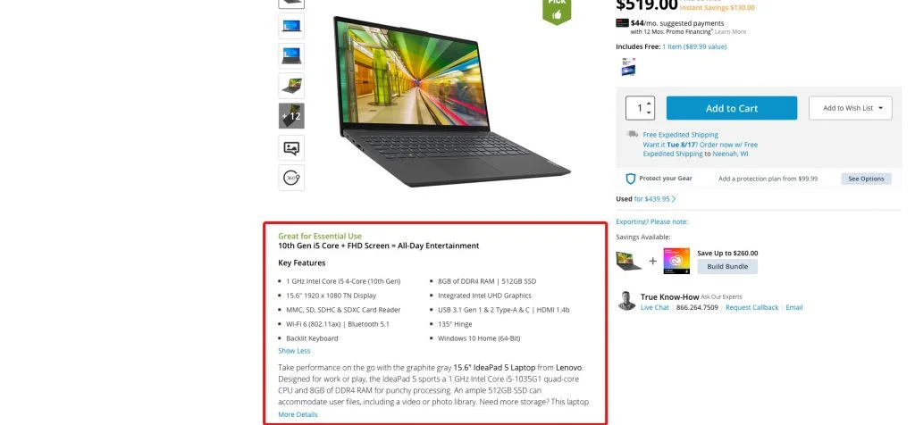 戴爾筆記本電腦產品頁面，產品描述周圍帶有紅色方塊