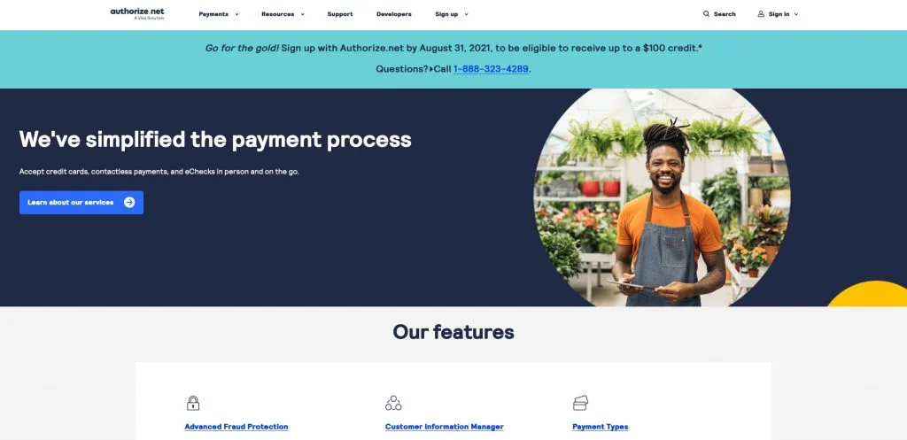 Authorize.net homepage