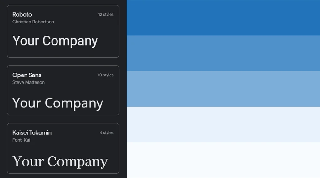Bir renk paletinin yanında görüntülenen Google Yazı Tipleri