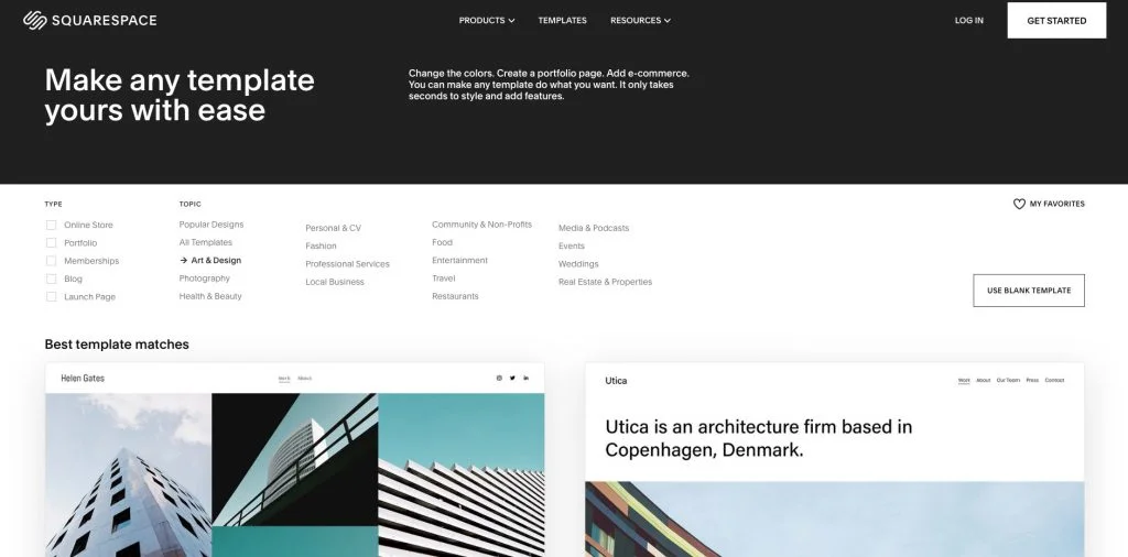 Homepage di Squarespace
