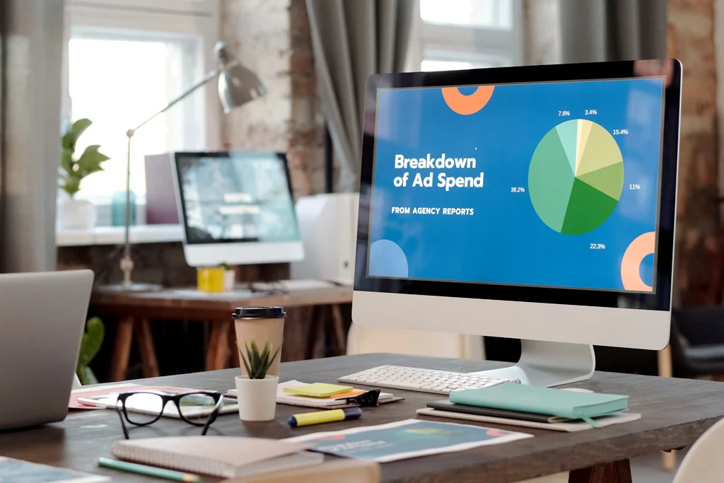 computer cu un grafic circular pe el