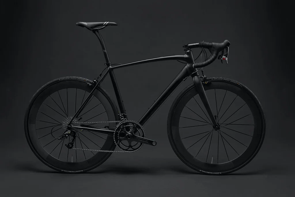 o bicicletă neagră pe un fundal negru