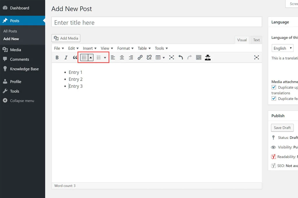 WordPress 類型框的截圖