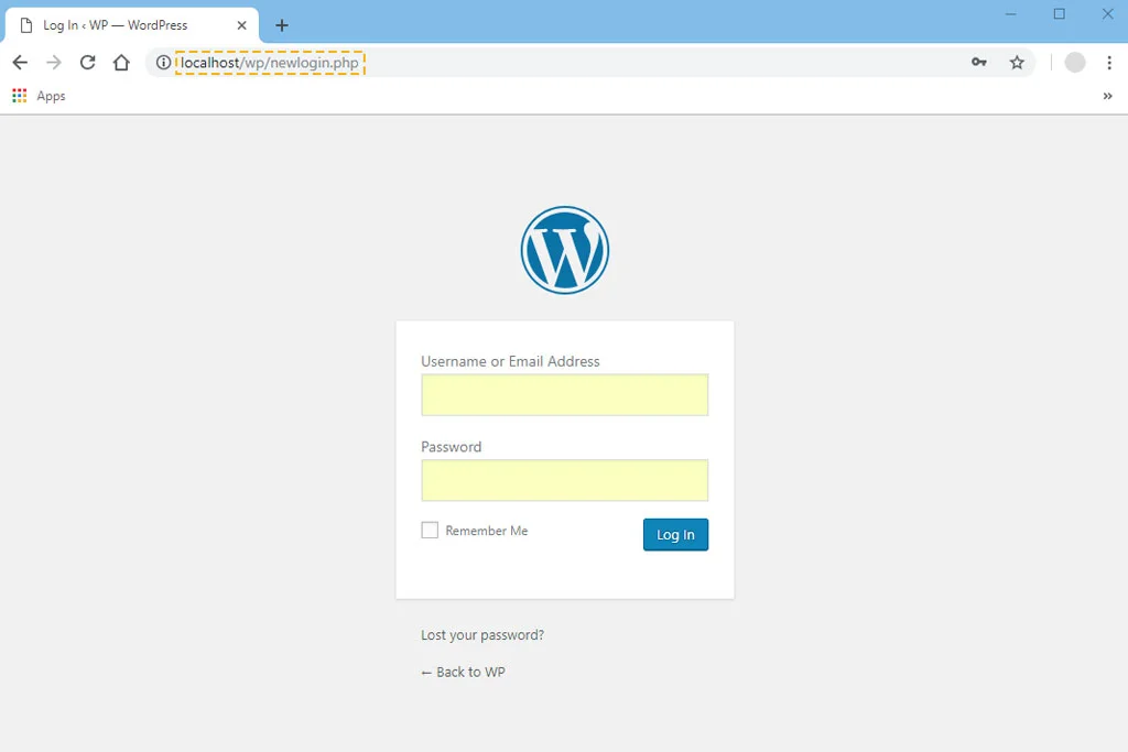 Casella tratteggiata intorno all'URL di accesso di WordPress