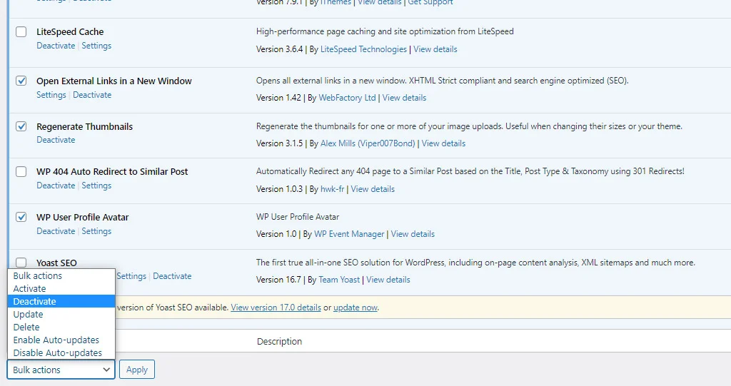يتم إلغاء تنشيط لقطة شاشة للمكونات الإضافية