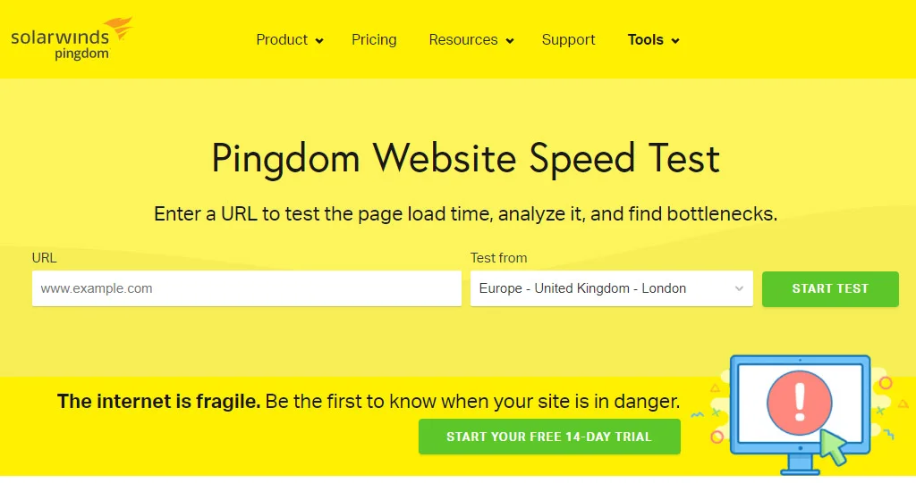الصفحة الرئيسية لـ SolarWinds