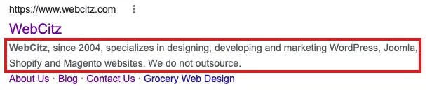 メタディスクリプションが強調表示されたWebCitzGoogleの結果