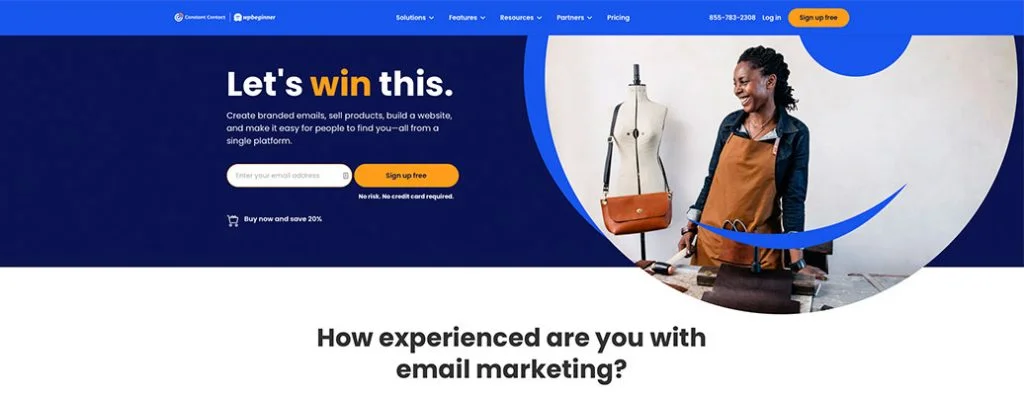 una homepage di servizi di marketing