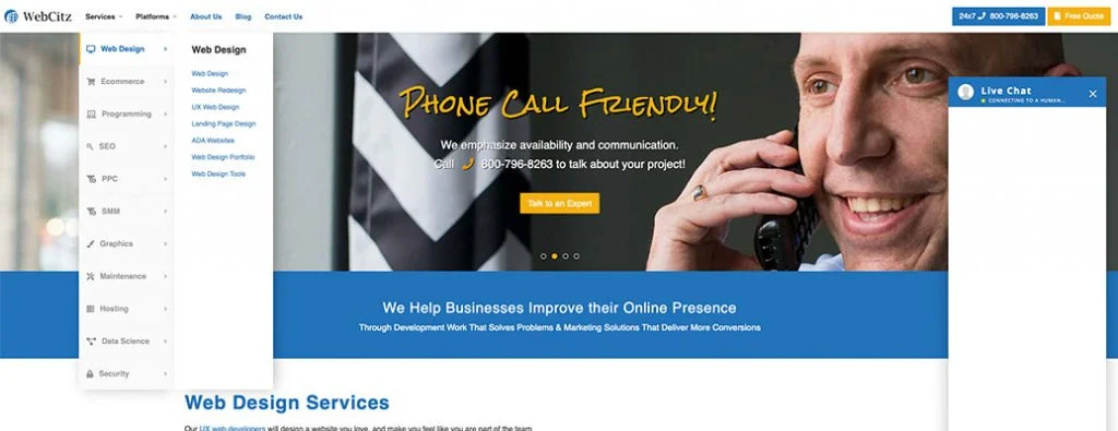 좋은 탐색을 보여주는 WebCitz 홈페이지