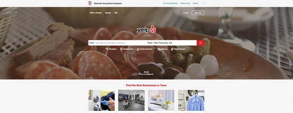 Pagina iniziale di Yelp