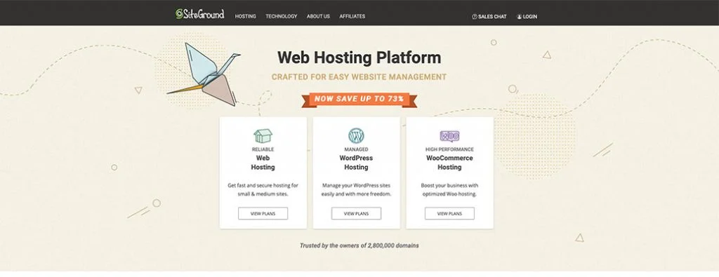 Siteground Home page dell'hosting web