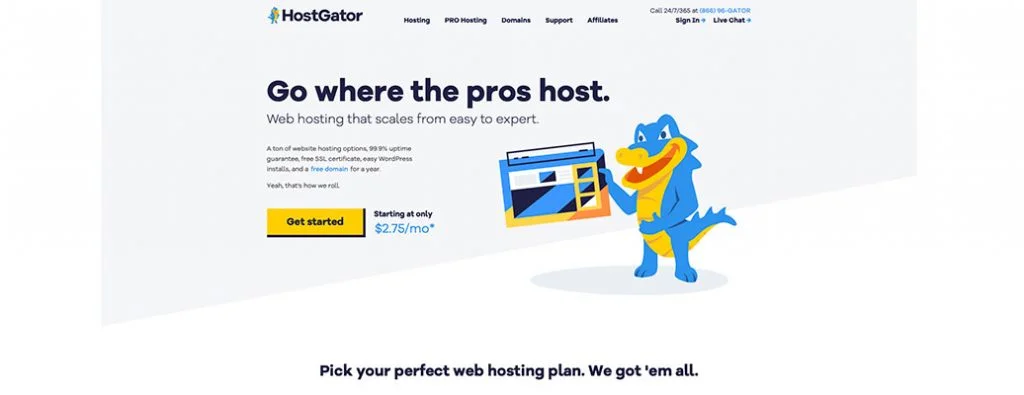 Page d'accueil de HostGator