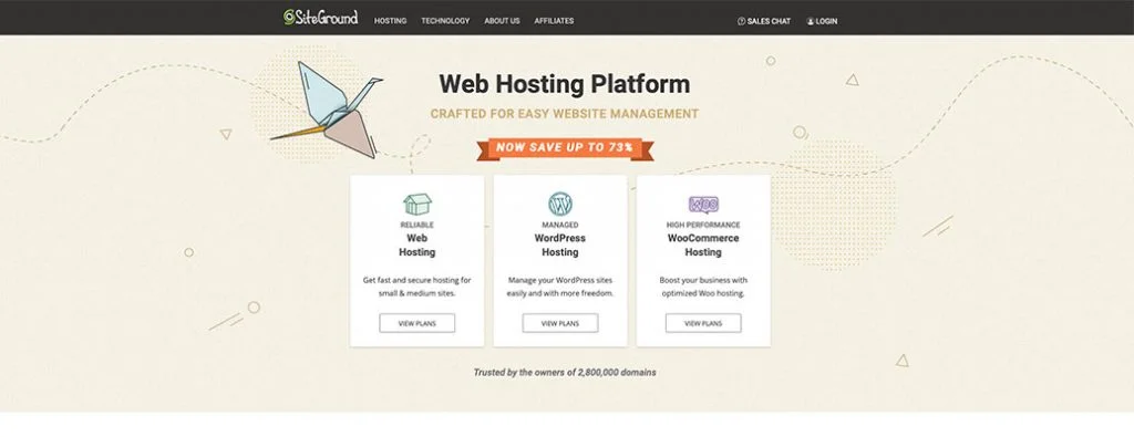 Page d'accueil de SiteGround