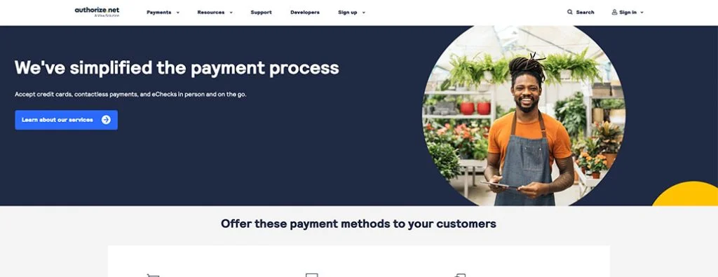 Authorize.Net ana sayfası