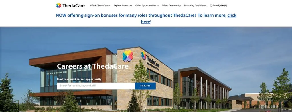 La page Carrière de Thedacare sur son site Web