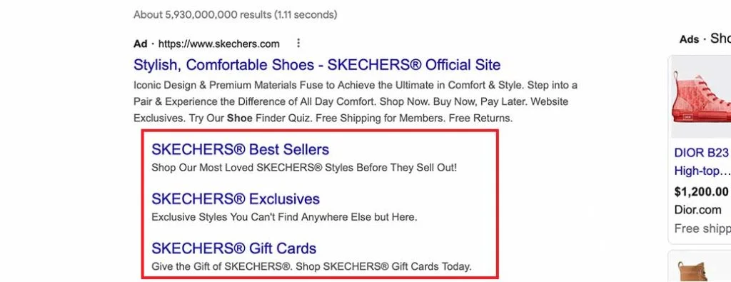 exemplo de extensões de sitelink