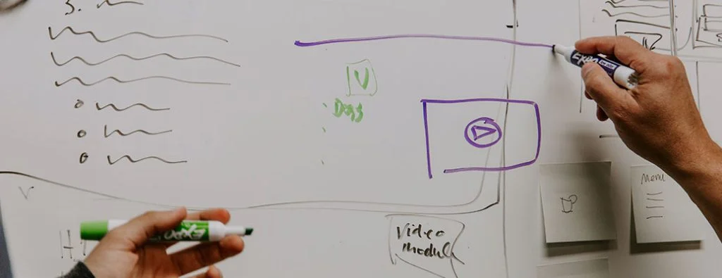 ホワイトボードでコンテンツ戦略を立てる人々