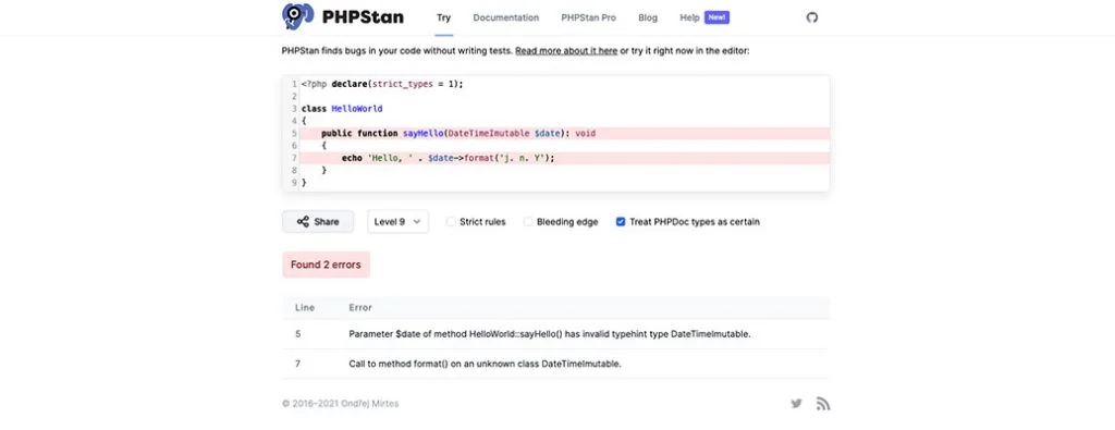 PHPStan 홈페이지
