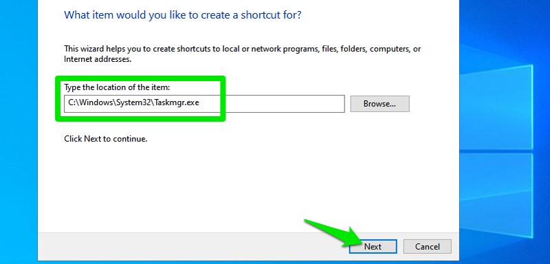 바로가기 위치 입력