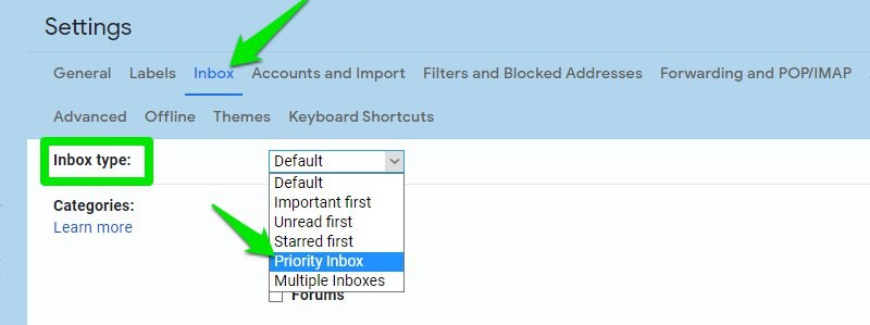 Gmailで優先受信トレイを有効にする