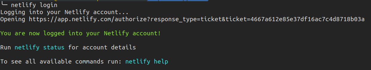 Netlify CLI Otorisasi Sukses