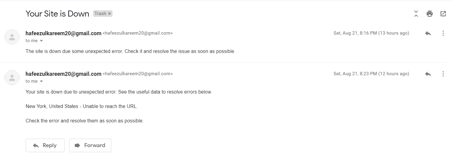 사이트 다운 메일