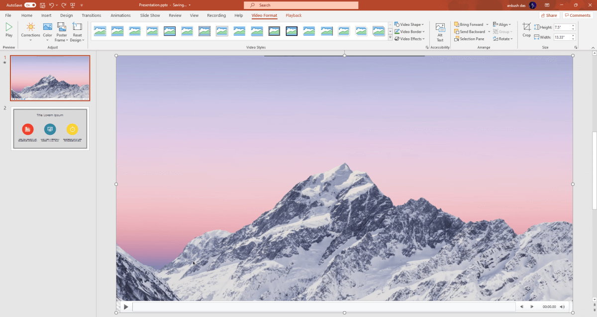 добавлено видео в PowerPoint