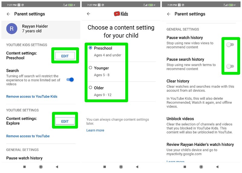 ควบคุมเนื้อหา YouTube