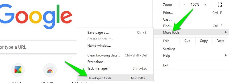 Otwórz Narzędzia dla programistów w Chrome