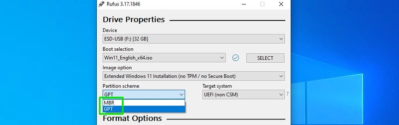 Selectați schema de partiții