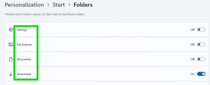 将文件夹添加到“开始”菜单